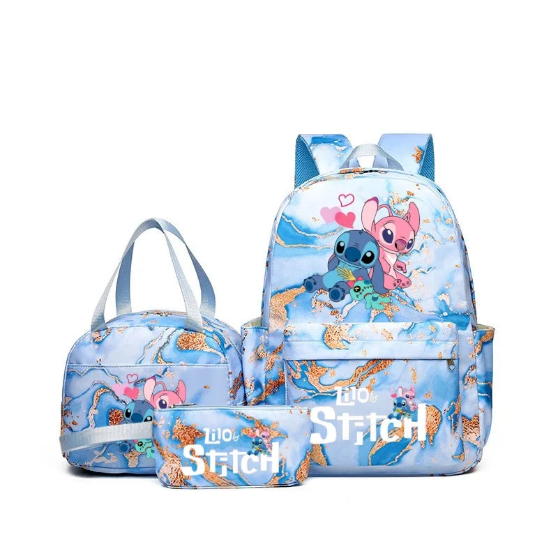 3Pcs Stitch Print Backpack Set, With Tote and Pouch, Large Capacity Lightweight And Breathable Outdoor Knapsack